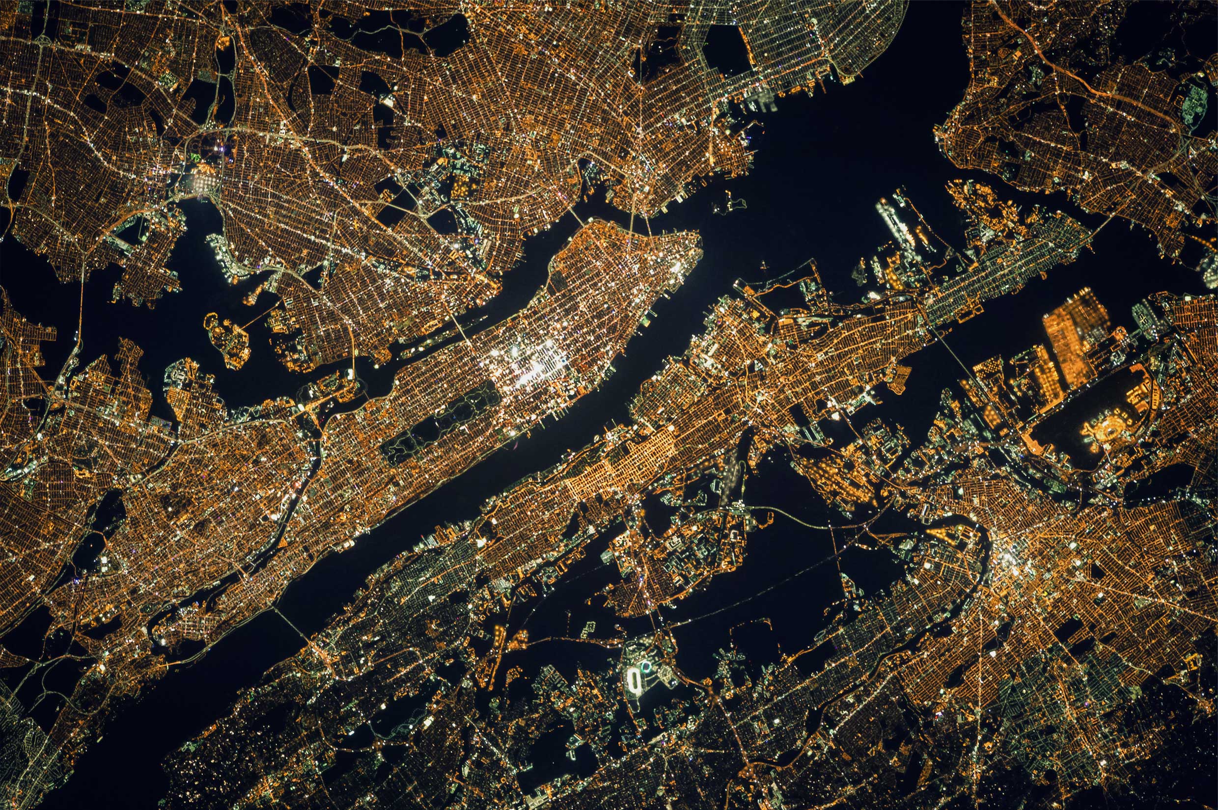 Aerial view of Manhattan/New York at night