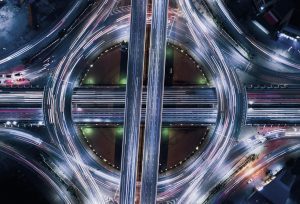 Timelapse of aerial view of large intersection