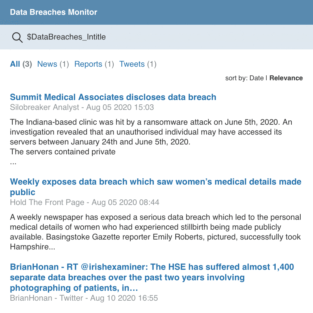 Silobreaker Data Breaches Monitor