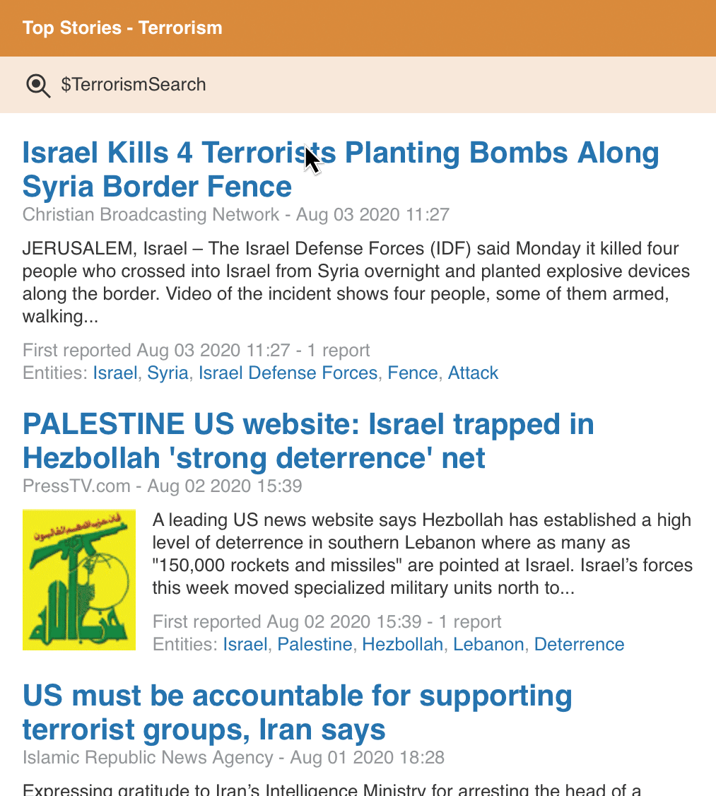 Add to Report – Terrorism – Top Stories
